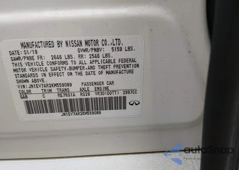 2019 Infiniti Q50 3.0T Luxe from USA, damaged, VIN JN1EV7AR2KM559089